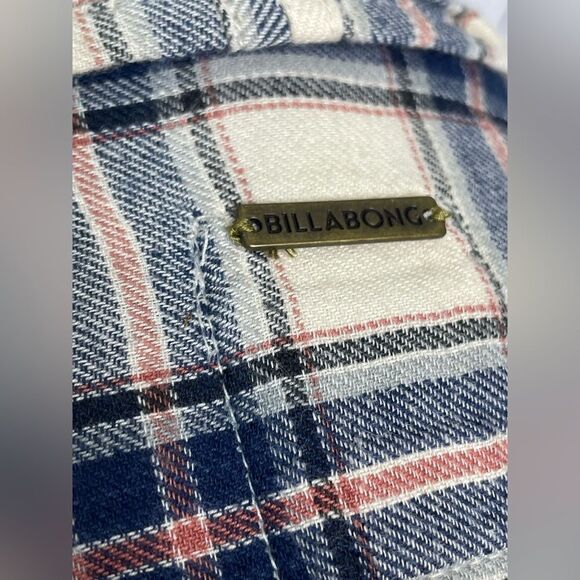 Billabong Plaid Flannel Finged Shawl Front Waterfall Shirt M - Picture 7 of 8
